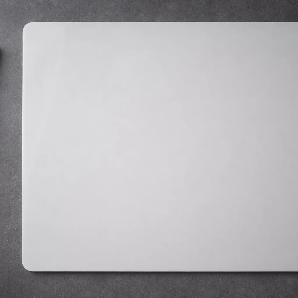 An uncapped marker pen rests beside its lid on a grey surface next to a blank smooth whiteboard, viewed from directly overhead